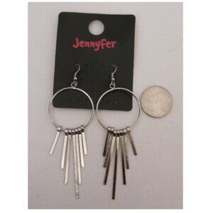 Fashion Drop Dangle Earrings Silver Tones JENNYFER Hook Fastener